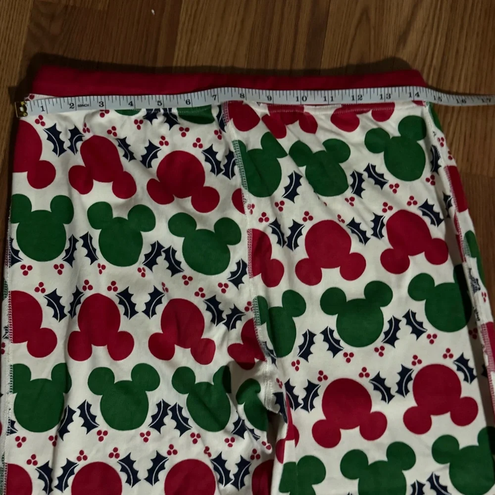 Mickey‎ Disney Christmas Red Green Pattern Organic Cotton Pants Holiday Festive - Picture 5 of 9